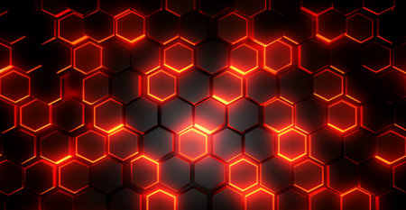 hexagon geometric pattern background with luminous effect, generative aiの素材