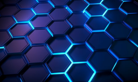 hexagon geometric pattern background with luminous effect, generative aiの素材
