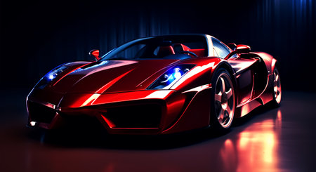 Elegant performance red sports car with fantastic light effect background, generative AIの素材