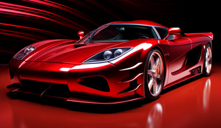 Elegant performance red sports car with fantastic light effect background, generative AIの素材