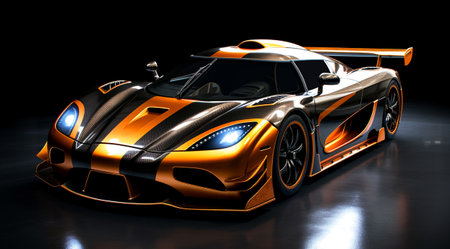 black sports car wallpaper with fantastic neon light effect background. generative aiの素材