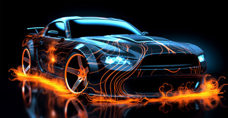 black sports car wallpaper with fantastic neon light effect background. generative aiの素材