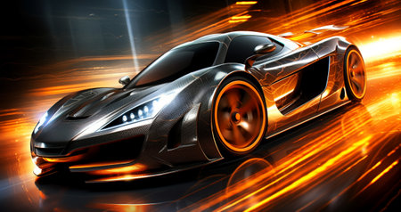 black sports car wallpaper with fantastic neon light effect background. generative aiの素材