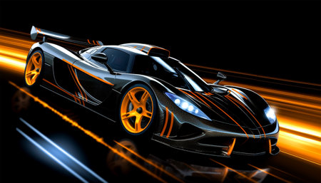black sports car wallpaper with fantastic neon light effect background. generative aiの素材