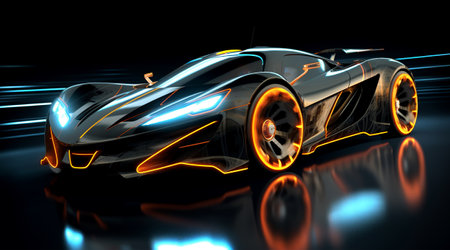 black sports car wallpaper with fantastic neon light effect background. generative aiの素材
