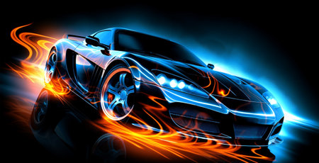black sports car wallpaper with fantastic neon light effect background. generative aiの素材