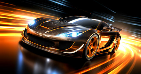 black sports car wallpaper with fantastic neon light effect background. generative aiの素材