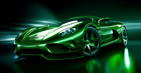 green sports car wallpaper with fantastic light effect background. generative aiの素材