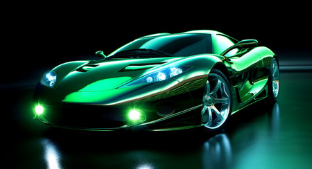 green sports car wallpaper with fantastic light effect background. generative aiの素材