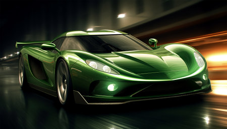 green sports car wallpaper with fantastic light effect background. generative aiの素材