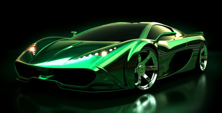 green sports car wallpaper with fantastic light effect background. generative aiの素材