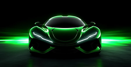 green sports car wallpaper with fantastic light effect background. generative aiの素材