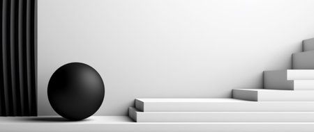 black and white abstract minimalistic background with ball decoration and copy space, generative aiの素材