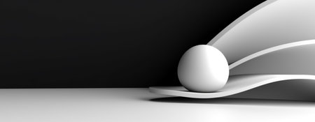 black and white abstract minimalistic background with ball decoration and copy space, generative aiの素材