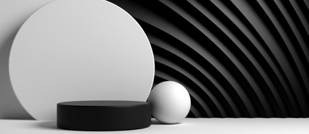 black and white abstract minimalistic background with ball decoration and copy space, generative aiの素材