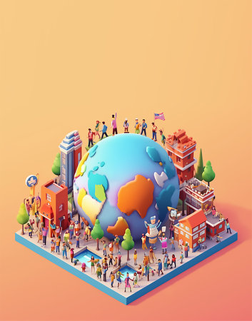 world population day 3d illustration poster with copy space. generative aiの素材