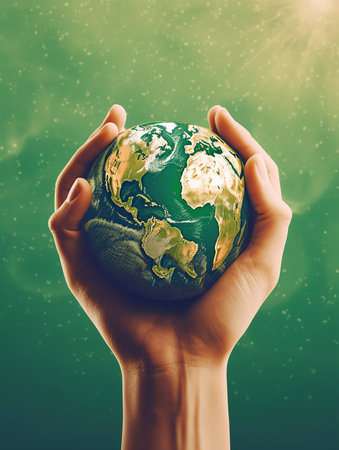 poster of hand holding globe. world population day concept. generative aiの素材