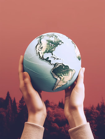 poster of hand holding globe. world population day concept. generative aiの素材