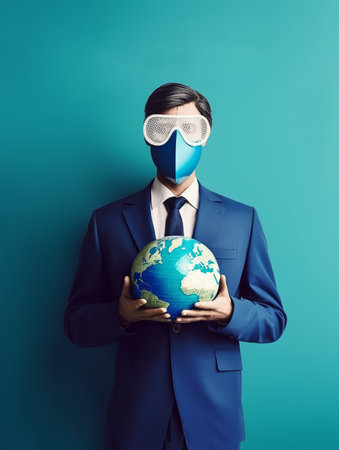 poster of people wearing protection masks from environmental pollution, world population day concept, generative aiの素材