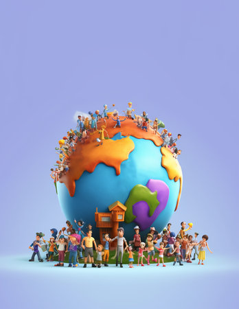 world population day 3d illustration poster with copy space. generative aiの素材