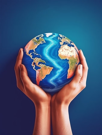 poster of hand holding globe. world population day concept. generative aiの素材