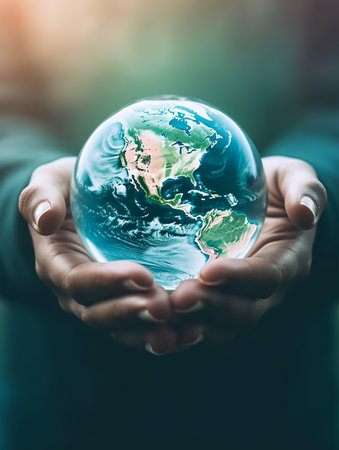 poster of hand holding globe. world population day concept. generative aiの素材