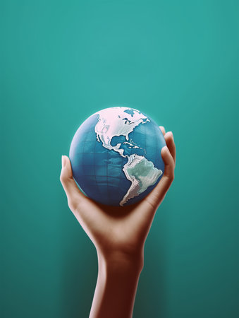 poster of hand holding globe. world population day concept. generative aiの素材