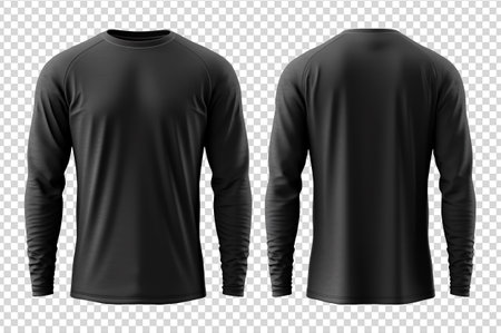 Long sleeve plain black t-shirt mockup isolated on transparent backgroundの写真素材