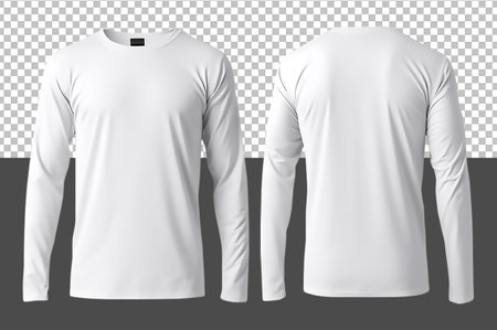 Long sleeve plain white t-shirt mockup isolated on transparent backgroundの写真素材