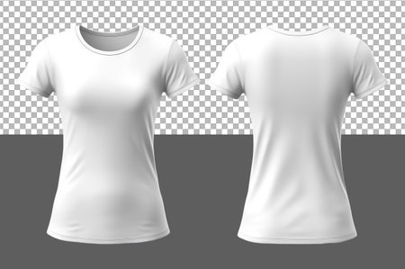 Plain white women's t-shirt mockup with front and back views, isolated on transparent backgroundの写真素材