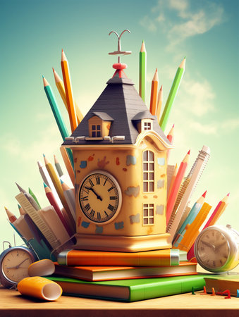back to school 3d illustration poster, generative aiの素材