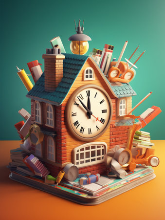 back to school 3d illustration poster, generative aiの素材