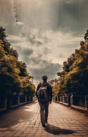walking man photography landscape poster, generative aiの素材