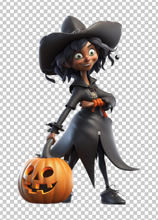 witch woman character holding pumpkin for halloween concept, generative aiの素材