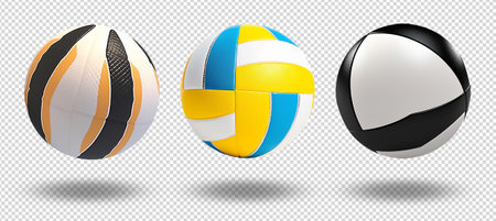 set of realistic volleyball elements isolated on transparent background, generative aiの素材