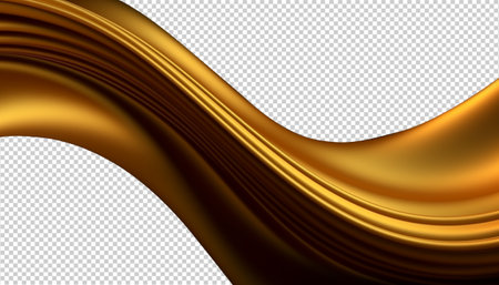 golden wavy abstract decoration isolated on transparent background, generative aiの素材
