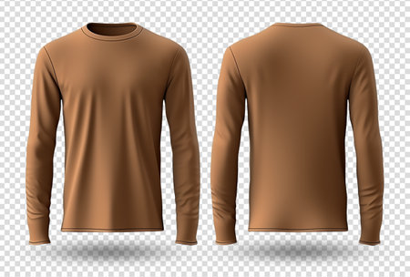 brown long sleeve t-shirt mockup, with front and back view, isolated on transparent background, generative aiの素材