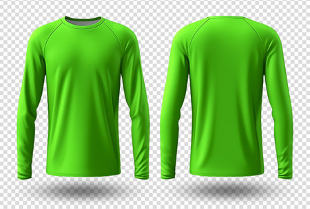 Long sleeve green t-shirt mockup isolated on transparent background, generative aiの素材