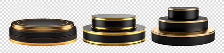 set of black and gold podium elements, isolated on transparent background, generative aiの素材