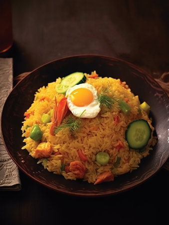 Fried rice dish photo display poster, generative aiの素材