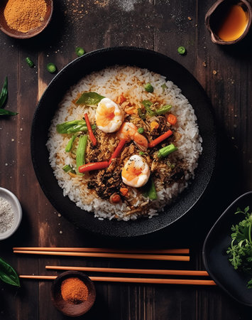 Fried rice dish photo display poster, generative aiの素材