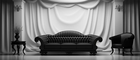 portrait of minimalist style living room interior on black and white background, generative aiの素材