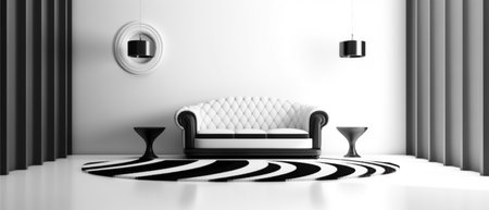 portrait of minimalist style living room interior on black and white background, generative aiの素材