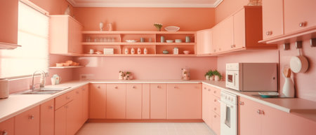 portrait of kitchen room interior with kitchenware layout, generative aiの素材