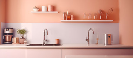 portrait of kitchen room interior with kitchenware layout, generative aiの素材