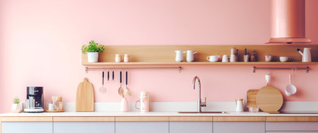 portrait of kitchen room interior with kitchenware layout, generative aiの素材