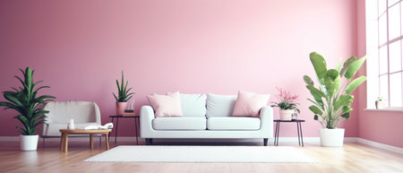 portrait of living room interior with minimalist style decoration and bright pastel color background, generative aiの素材
