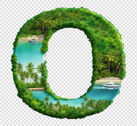 o letter design with landscape pattern texture isolated on transparent background, generative aiの素材