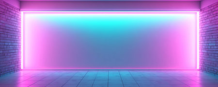 brick wall pattern background with neon light frame, generative aiの素材