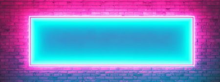 brick wall pattern background with neon light frame, generative aiの素材